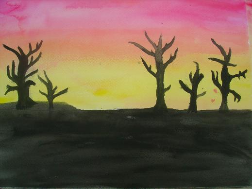 easy watercolour painting sunset