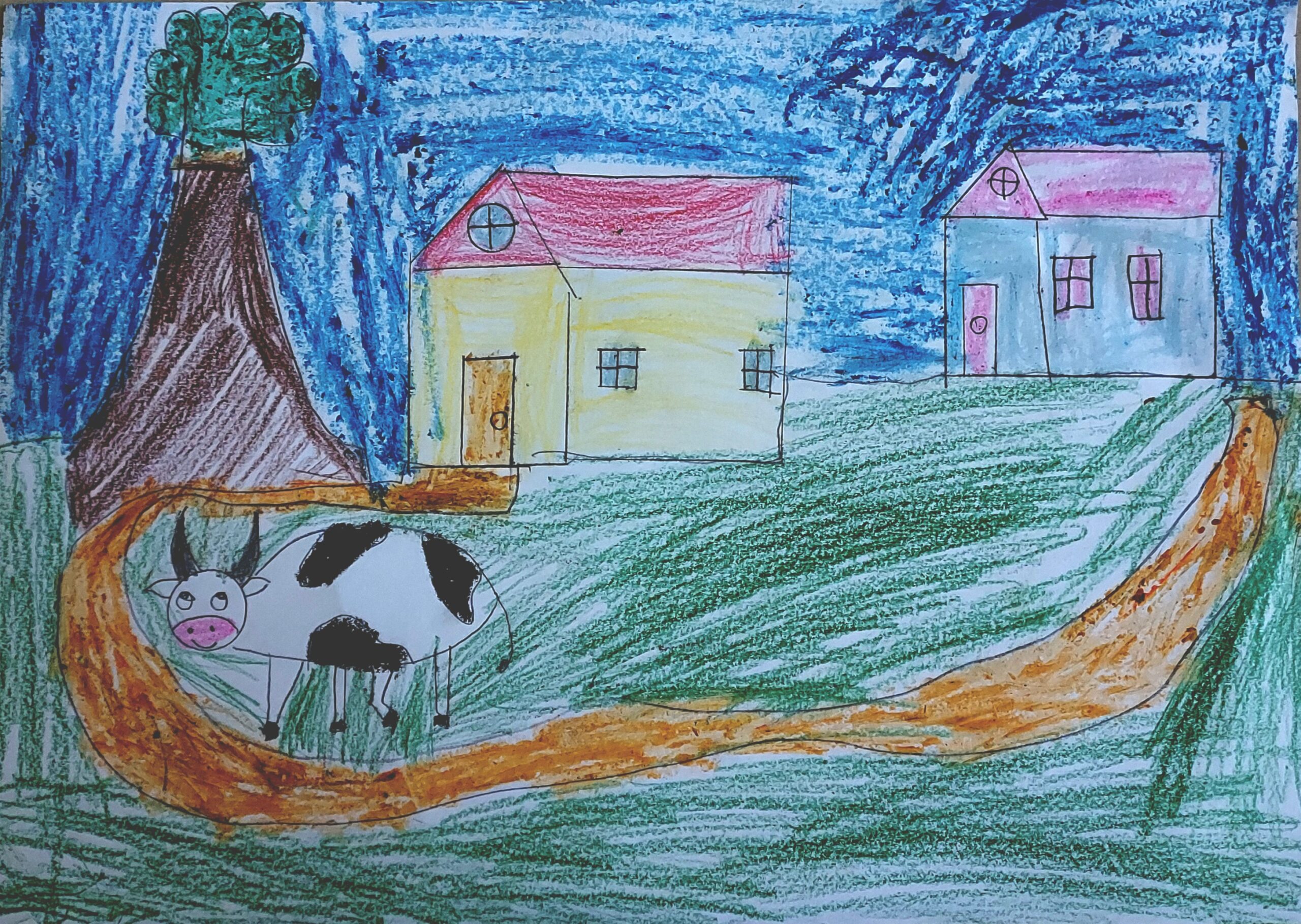 indian village scenery drawing for kids